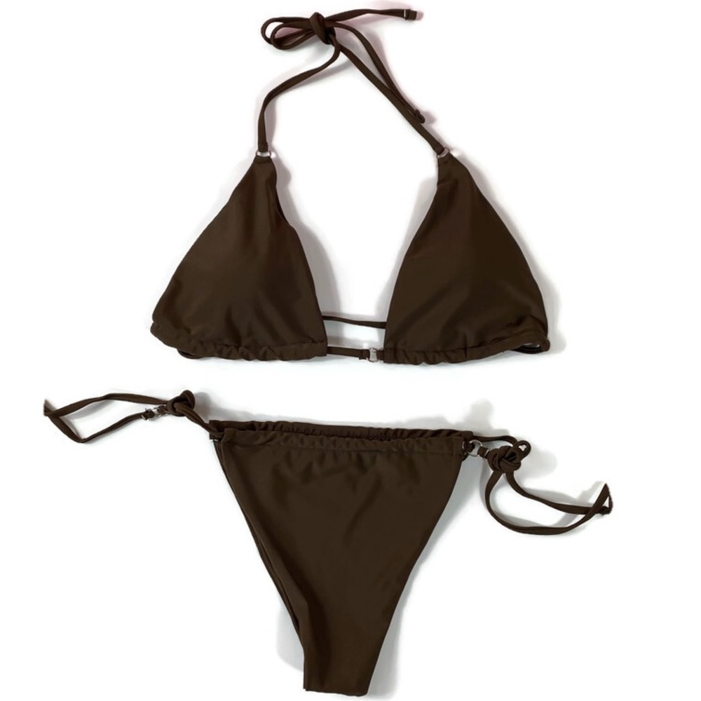 Chocolate Brown Triangle Bikini Set Tie String Two-Piece Swimsuit Swimwear